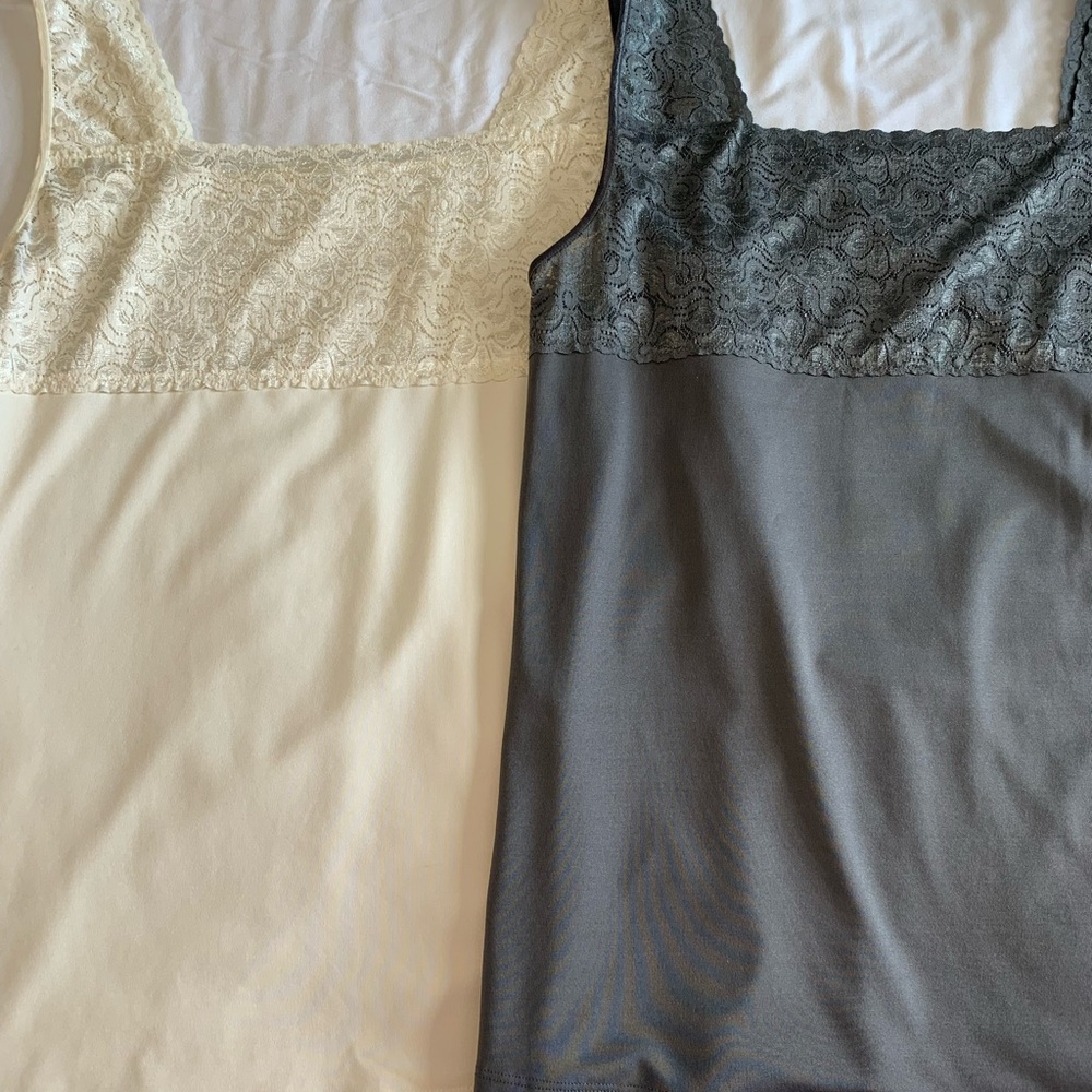 CJ Banks Lace Chemise Set in Cream and Gray - Picture 2 of 15